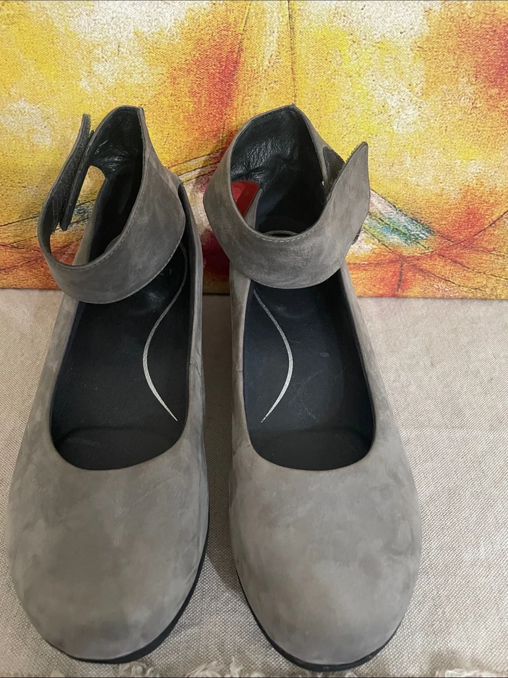 Dansko Lulu Ankle-Strap Mary Jane Flat in gray suede